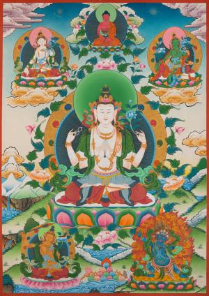 Avalokitesvara Chengrezig Thangka | Bodhisattva of Compassion | Wall Decoration Painting | Art Painting for Meditation and Good Luck